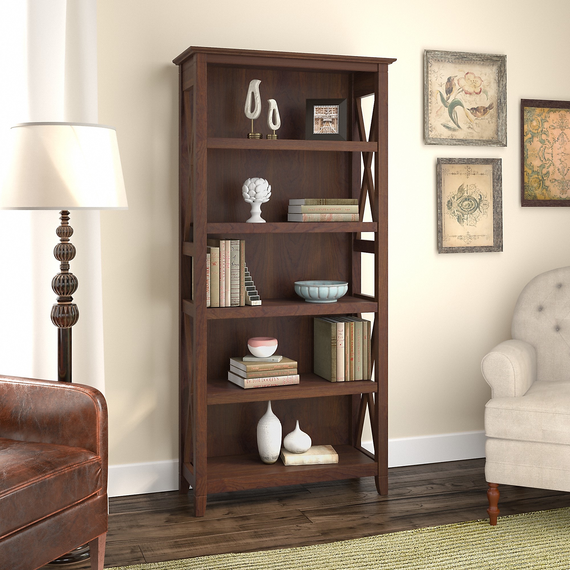 Bush Furniture Key West 66″H 5-Shelf Bookcase with Adjustable Shelves, Bing Cherry Laminate (KWB132BC-03) Sansujyuku sansujyuku.com