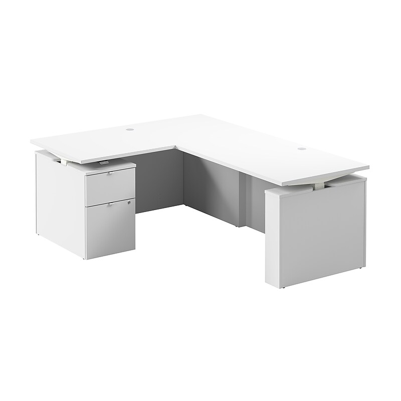 Bush Business Furniture Stratus 60"W Electric L-Shaped Adjustable Standing Desk with Cabinet, White (SUT015WH) image 1