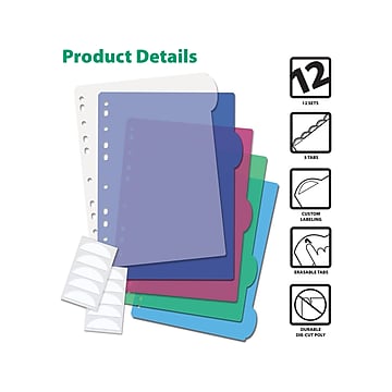 Better Office Index Poly Dividers, #5, Assorted Colors, 12/Pack (63512-12PK)
