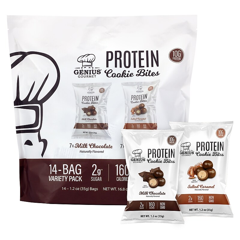 Genius Gourmet Protein Cookie Bites Gluten Free Assorted Brownie Bar Variety Pack, 1.2 oz., 14/Pack (220-02521) image 1