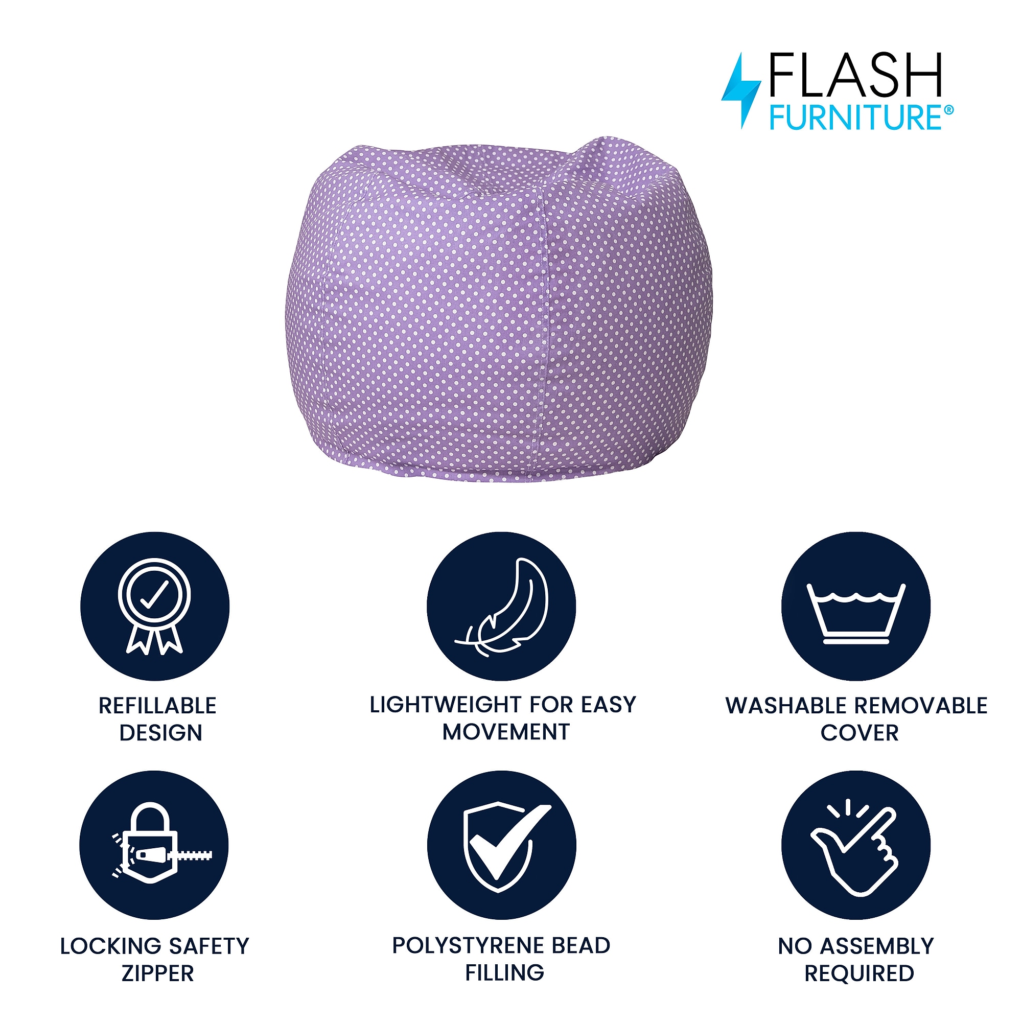 Flash Furniture Cotton Twill Small Dot Kid’s Bean Bag Chair, Lavender (DGBEANSMDTPUR) Sansujyuku sansujyuku.com