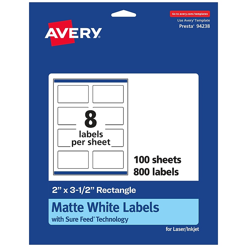 Avery Laser/Inkjet Multipurpose Labels,  2" x 3.5", White, 800 Labels/Box (94238) image 1