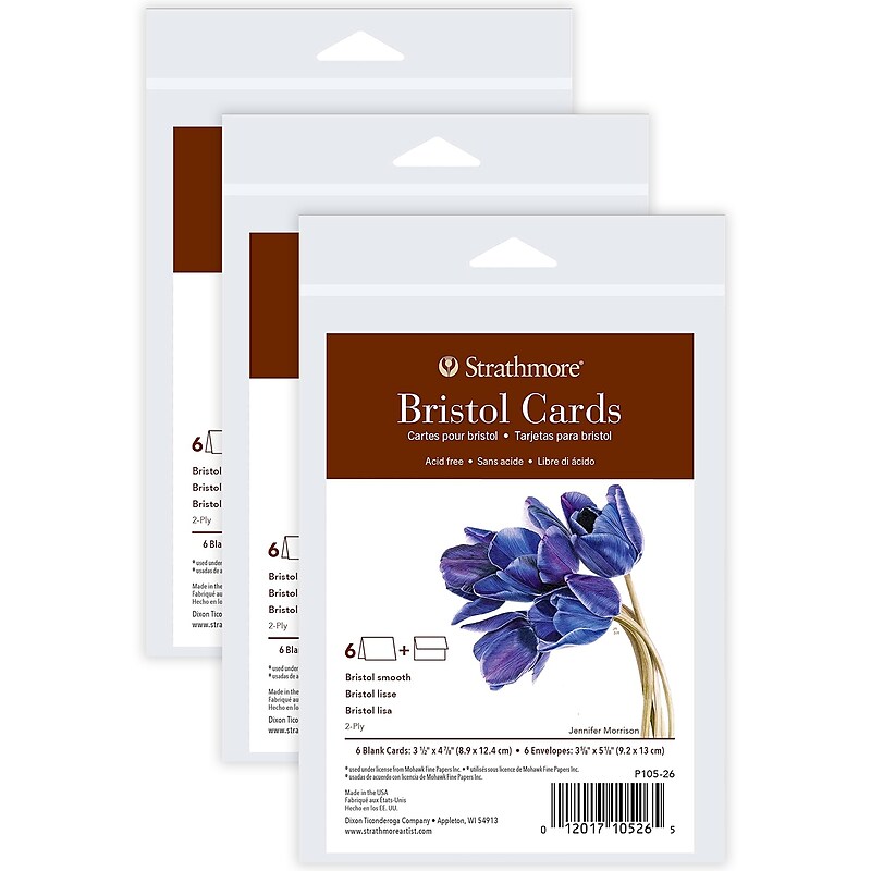 Strathmore 400 Series Bristol Cards & Envelopes, 4.875" x 3.5", White, 6/Pack, 3 Packs/Bundle (STTP10526-3) image 1