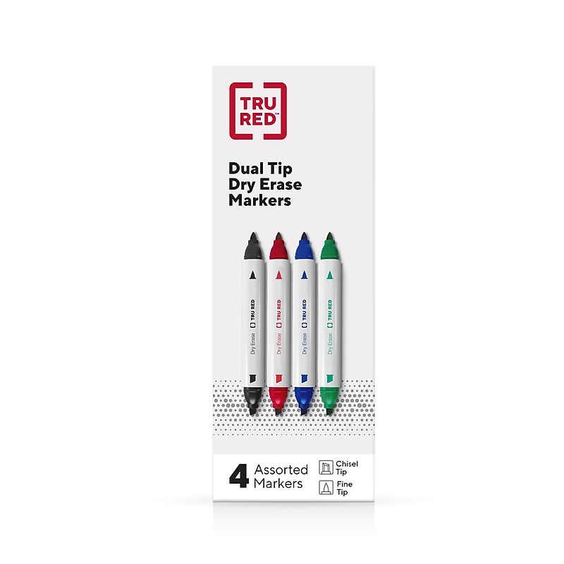 TRU RED™ Tank Dry Erase Markers, Twin Tip, Assorted, 4/Pack (TR61439/TR57838) image 1