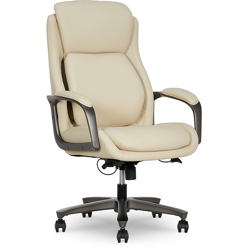 Elle Decor Rivendell AIR Lumbar Ergonomic Vegan Leather Swivel Executive Chair, Cream (60124-CRM) image 1
