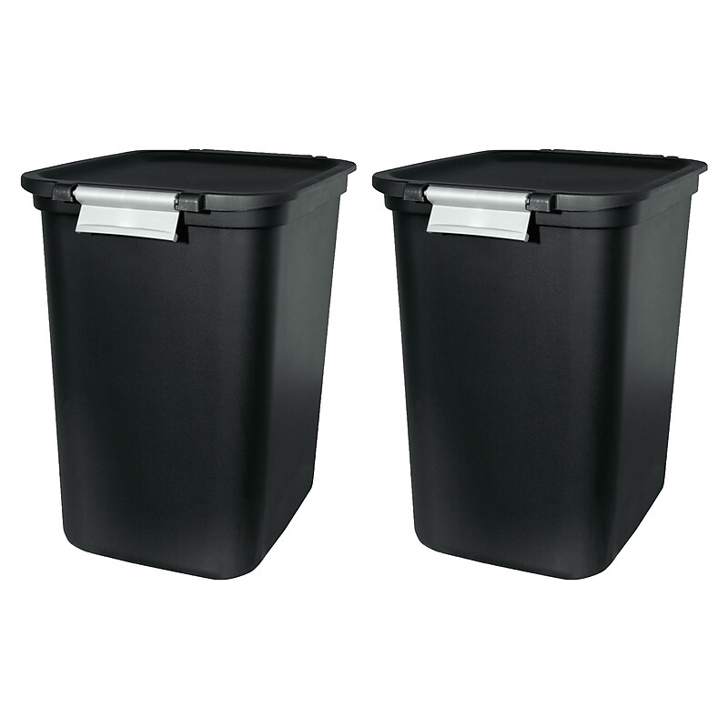 Hefty Locking Hinged Lid Trash Can, 7.7 Gallons, Black, 2/Pack (HFTCOM229207507) image 1