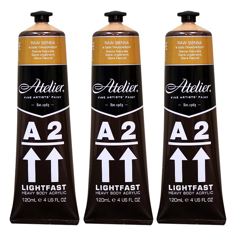 Chroma Atelier A2 Lightfast Acrylic Paint Tube, Raw Sienna, 4 oz., 3/Bundle (CRM769-3) image 1