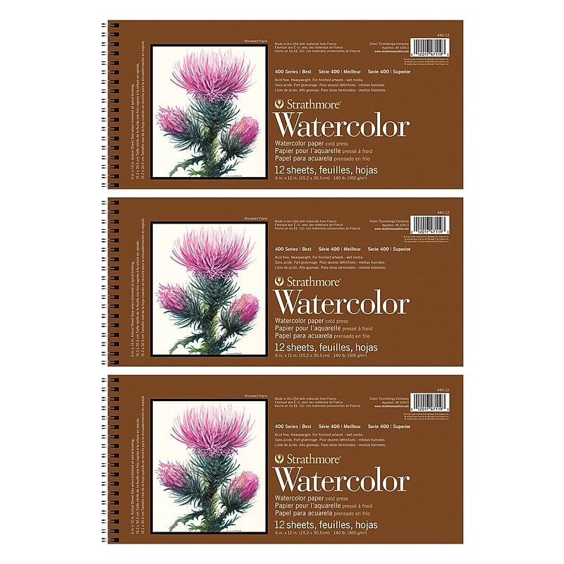 Strathmore 400 Series 6" x 12" Watercolor Paper Pad, 12 Sheets/Pad, 3 Pads/Bundle (STTP440121-3) image 1