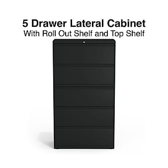 Staples HL8000 Commercial 5-Drawer Lateral File Cabinet, Locking, Letter/Legal, Black, 36"W (21754D)