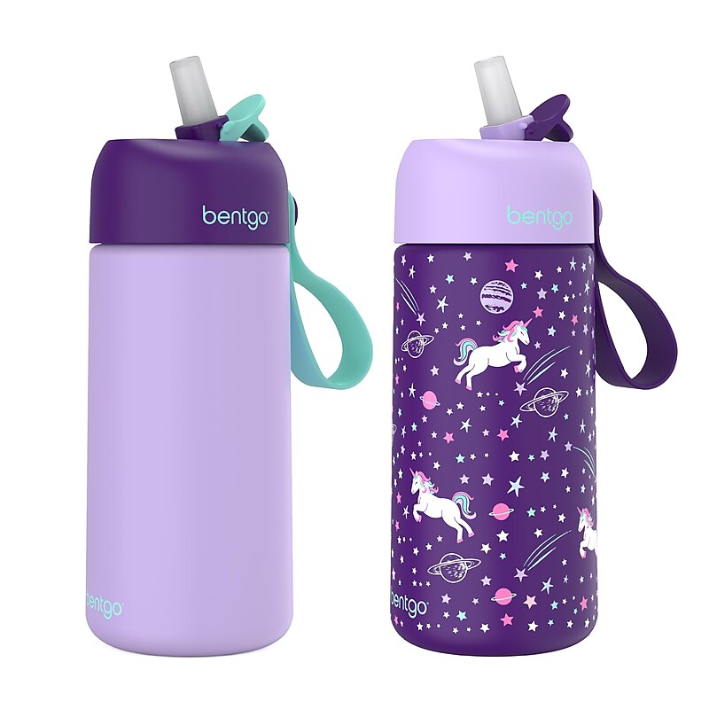 bentgo Stainless Steel Double Wall Insulated Water Bottle, 14 oz., Unicorn & Lavender Sky, 2/Pack (BGKSTBL2P-UNI) image 1