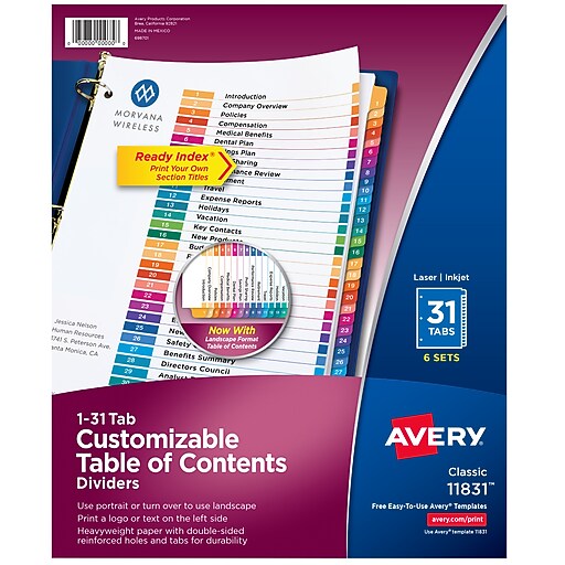 Avery Ready Index Table of Contents Paper Dividers, 131 Tabs