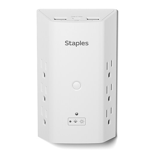 Staples TECH 6-Outlet 3-USB Port Surge Protector, 1200 Joules