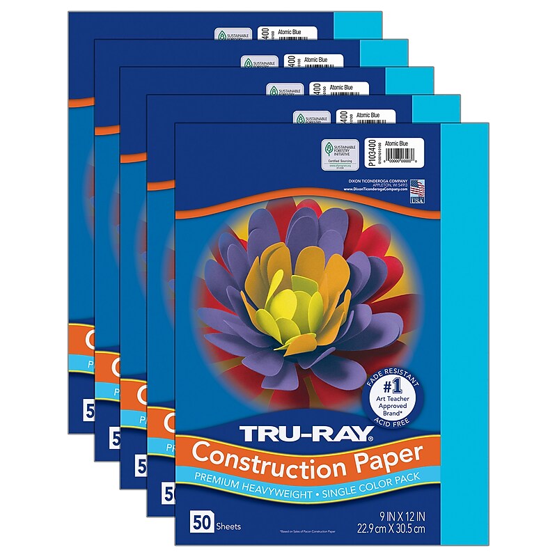 Tru-Ray 9" x 12" Construction Paper, Atomic Blue, 50 Sheets/Pack, 5 Packs/Bundle (PAC103400-5) image 1