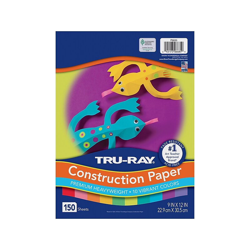 Tru-Ray 9" x 12" Construction Paper, Vibrant Assorted, 150 Sheets/Pack (P6685) image 1
