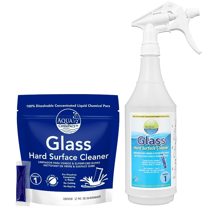 Diversey Aqua Chempacs Glass Cleaner, Spray Bottle Included, Lavender Mint Scent, 12 Pacs/Bag (9320997) image 1