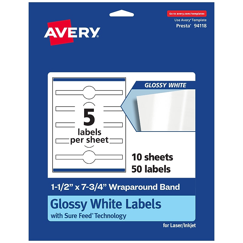 Avery Laser/Inkjet Multipurpose Labels, 7.75" x ", Glossy White, 50/Pack (94118) image 1