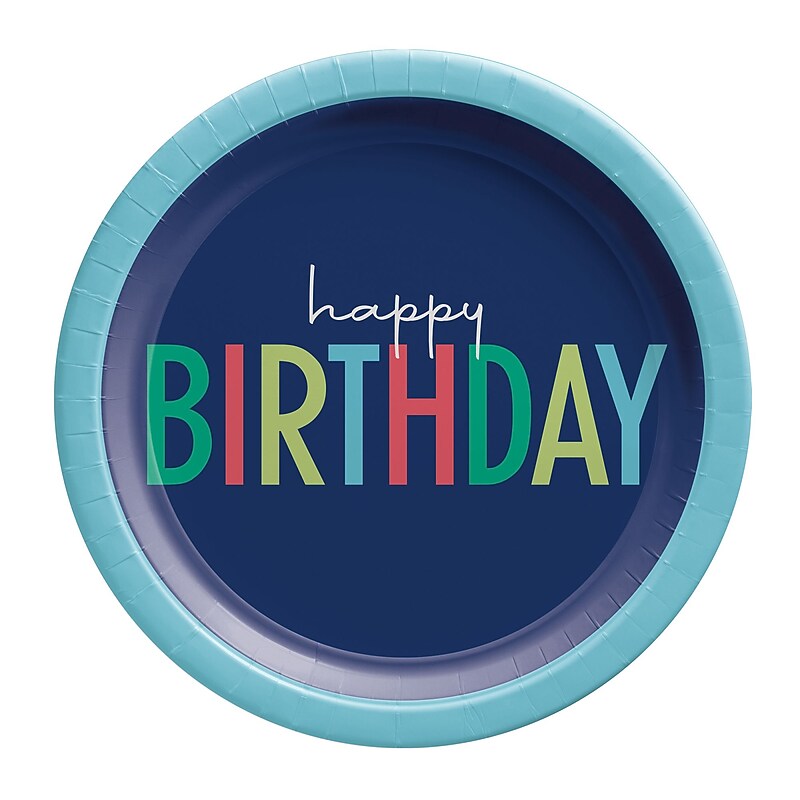 Party City Modern Happy Birthday 9" Paper Plates, Multicolored, 8 Plates/Pack (AM59050124-ST) image 1