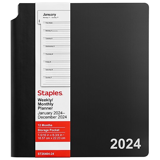 2024 Staples 7" x 9" Weekly & Monthly Planner, Black (ST2640424) Staples