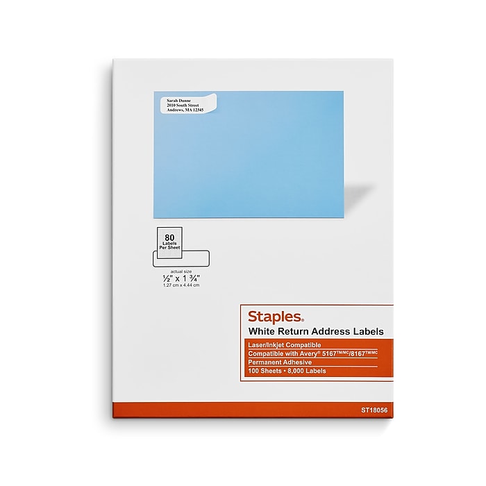 Staples Laser/Inkjet Address Labels, 1/2