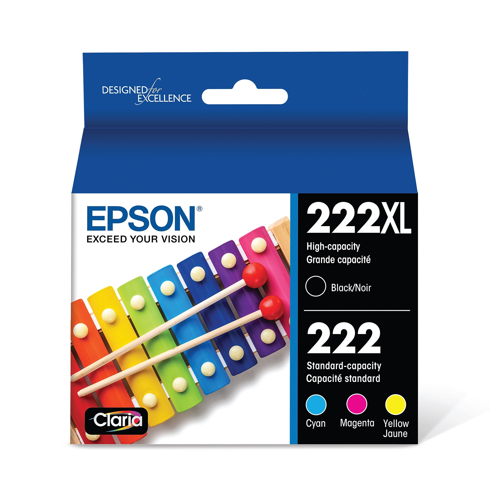 Epson 222XL/222 Black High Yield and Cyan/Magenta/Yellow Standard Yield Ink Cartridges, 4/Pack (T222XL-BCS) Sansujyuku sansujyuku.com