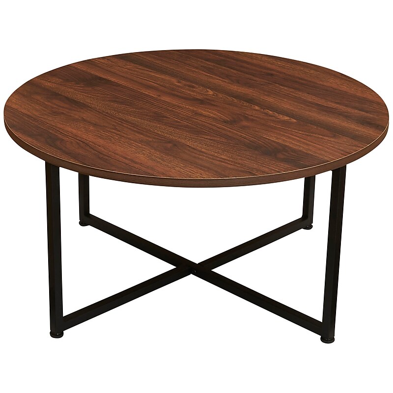 Household Essentials Jamestown 31.5"Dia. Laminate Round Coffee Table, Mid-Century Walnut/Black (8129-1) image 1