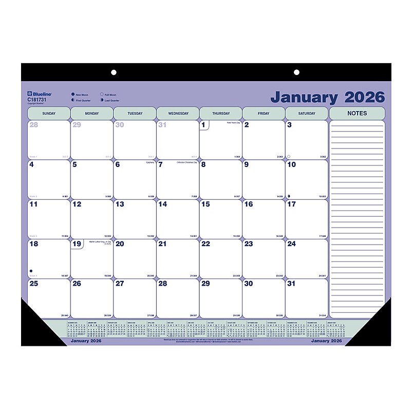 2026 Blueline 21.25" x 16" Monthly Desk or Wall Calendar, Blue/White (C181731) image 1