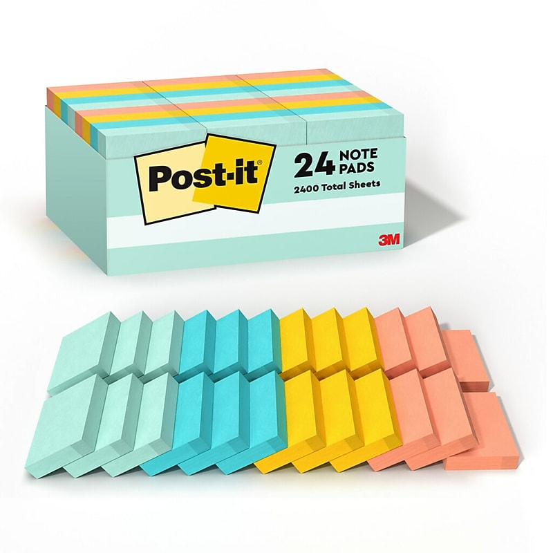 Post-it Notes, 1 3/8" x 1 7/8", Beachside Cafe Collection, 100 Sheet/Pad, 24 Pads/Pack (65324APVAD) image 1