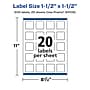 Avery Square Laser/Inkjet Multipurpose Labels, 1.5" x 1.5", White, 500 Labels/Pack (94106)~#|#~356999BA-A2C5-4B7D-9811628FD076F4CB_sc7