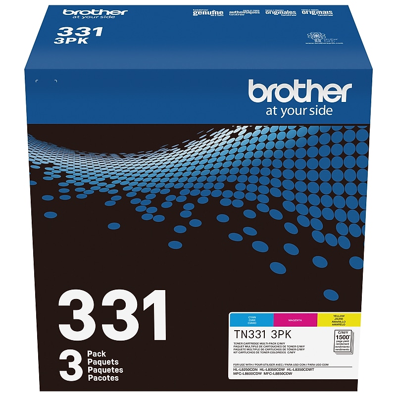 Brother TN-331 Cyan/Magenta/Yellow Standard Yield Toner Cartridge, 3/Pack   (TN3313PK) image 1