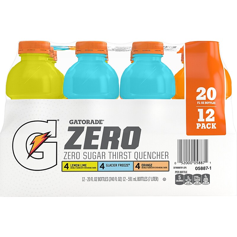 Gatorade Zero Sugar-Free Assorted Flavors Hydration Drink, 20 oz., 12 Bottles/Carton (05887) image 1