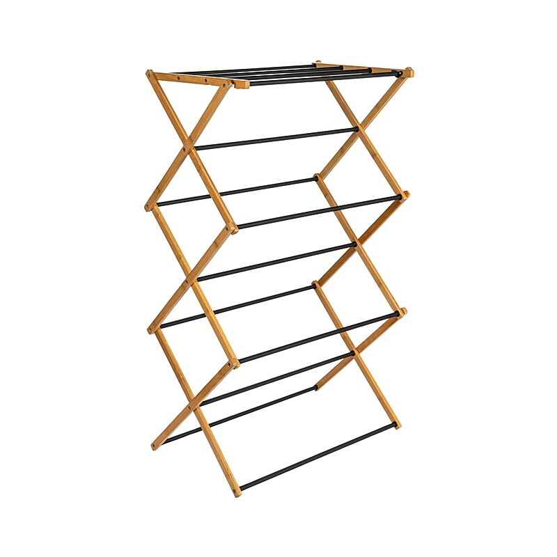Household Essentials Bamboo Folding Clothes Drying Rack, Black (HE1200) image 1