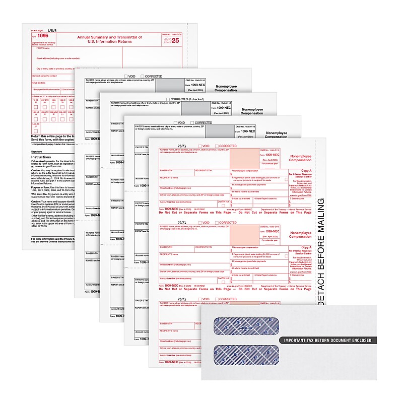 Adams 2025 1099-NEC Tax Form Kit with Envelopes, 4-Part, Copy A, B, 1, 2, 25/Pack (LNEC413) image 1