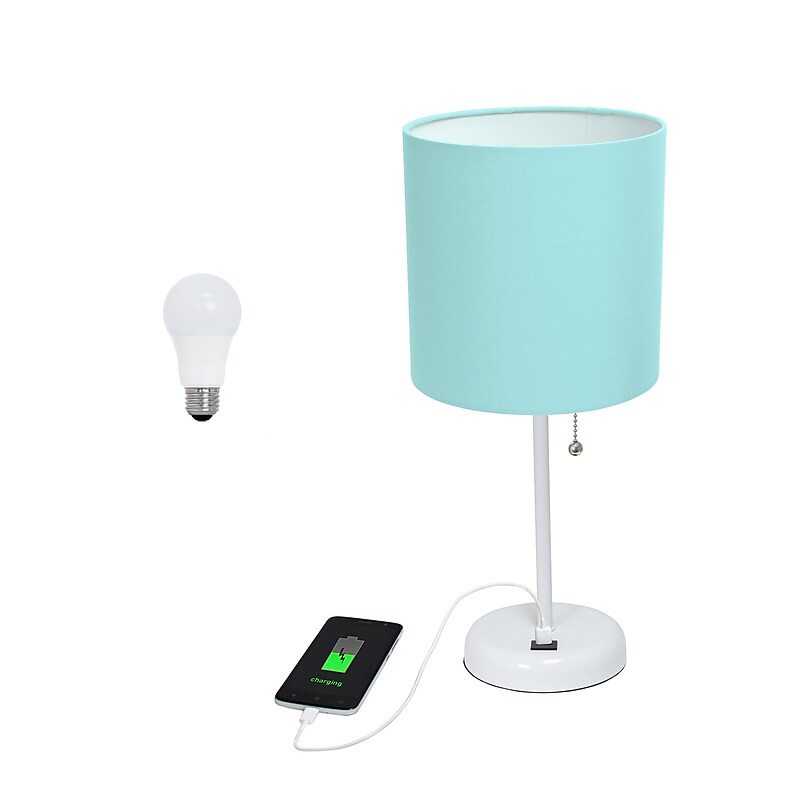 Creekwood Home Oslo 19.5" LED Table Lamp with USB Port, White Base/Aqua Shade (CWT-2011-AW-LB) image 1