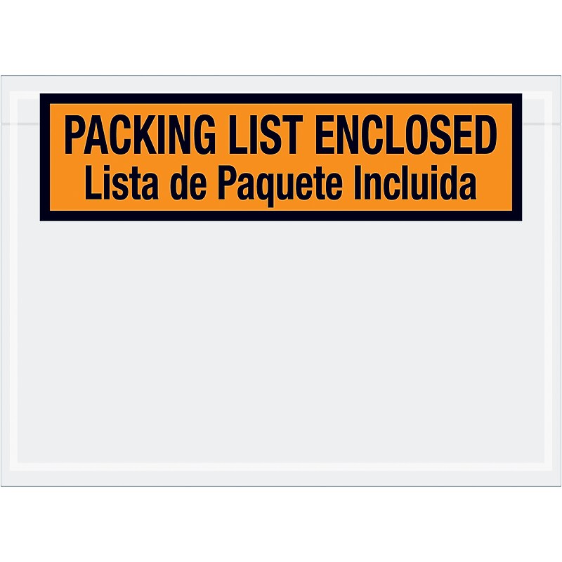 "Packing List Enclosed" Bilingual Packing List Envelope, 5.5" x 7.5", Orange, 1000/Carton (PL, 500) image 1