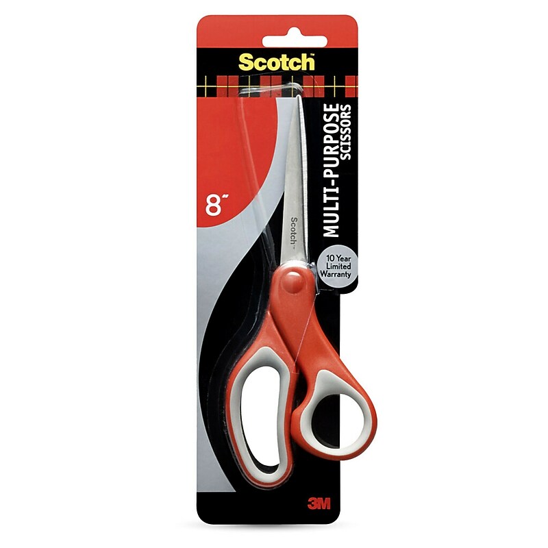 Scotch 8" Stainless Steel Scissors, Pointed Tip, Red/Gray (1428) image 1