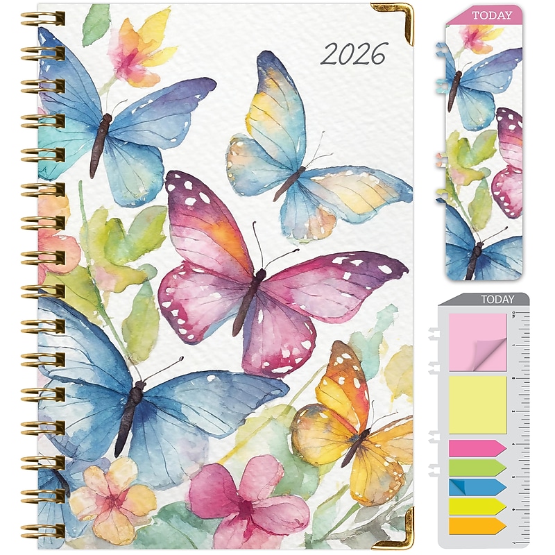 2026 Global Printed Products Watercolor Butterflies 5.9" x 8" Weekly & Monthly Planner, Paperboard Cover (FSHN-CY26-58-33) image 1