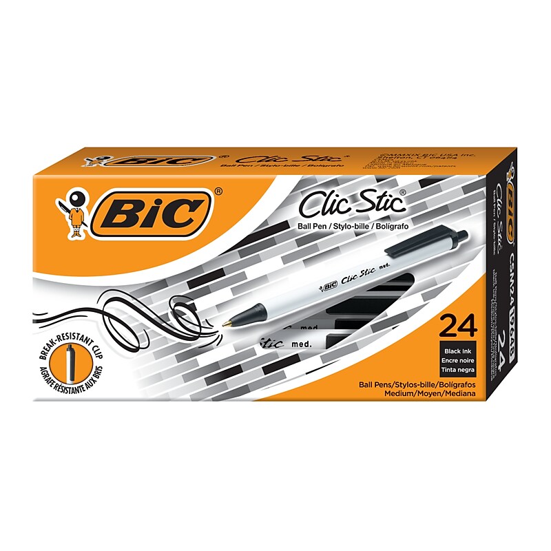 BIC Clic Stic Retractable Ballpoint Pen, Medium Point, 1.0mm, Black Ink, 24/Pack (CSM241-BLK) image 1