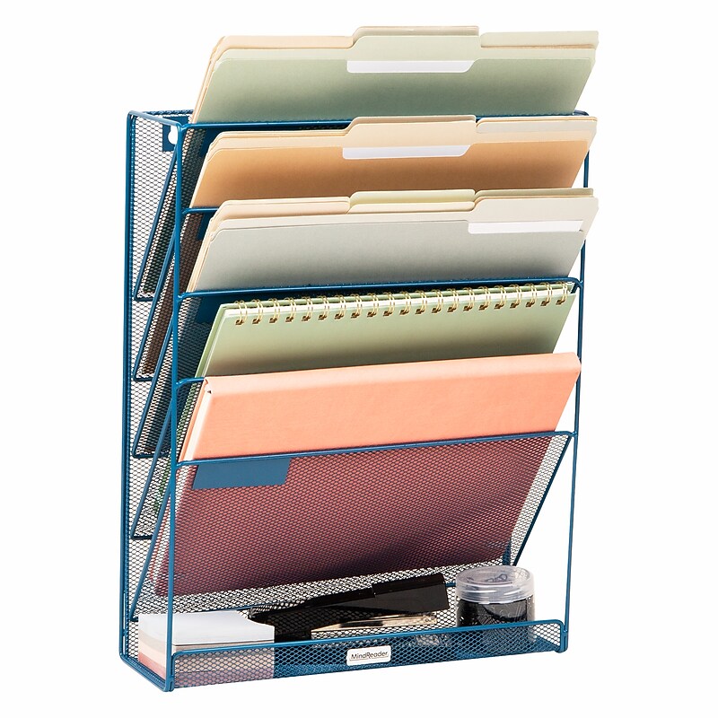 Mind Reader 5-Pocket Metal Mesh Mountable Wall File, Letter Size, Turquoise (MAGSTACK-TUR) image 1