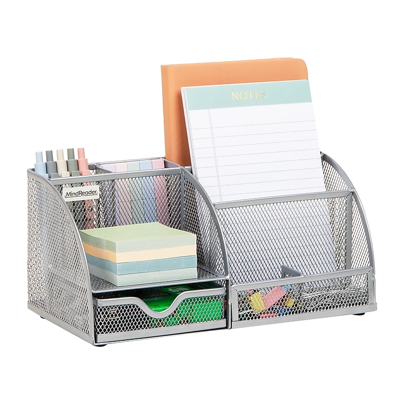 Mind Reader 7-Compartment Metal Desk Organizer File and Accessory Storage, Silver (JOEORG-SIL) image 1