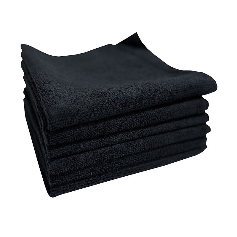 Petra A1 American Microfiber Cleaning Towels, 14" x 14", Black, 39 lbs., 300 Towels/Carton (HSKMIC-ELC) image 1