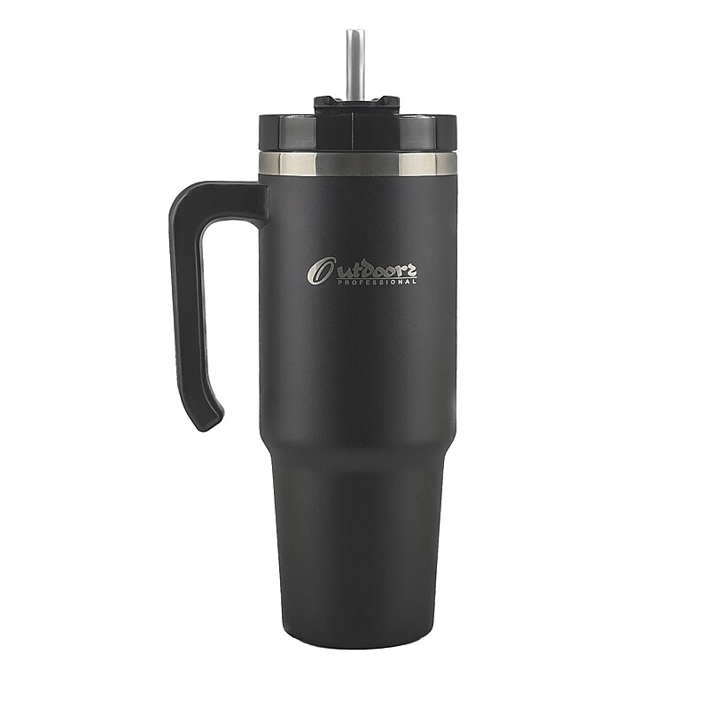 Outdoors Professional Stainless Steel Double-Walled  Tumbler with Straw, 30 oz., Black (OUTD9027) image 1