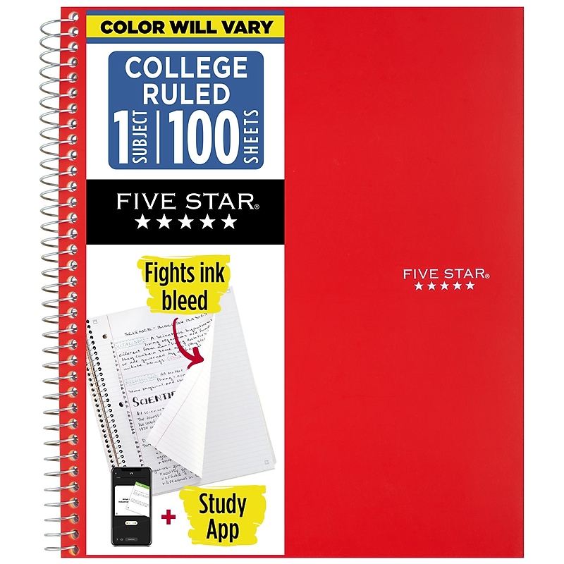 Five Star 1-Subject Composition Notebooks, 8.5" x 11", College Ruled, 100 Sheets, Color Chosen at Random (06206/08076) image 1