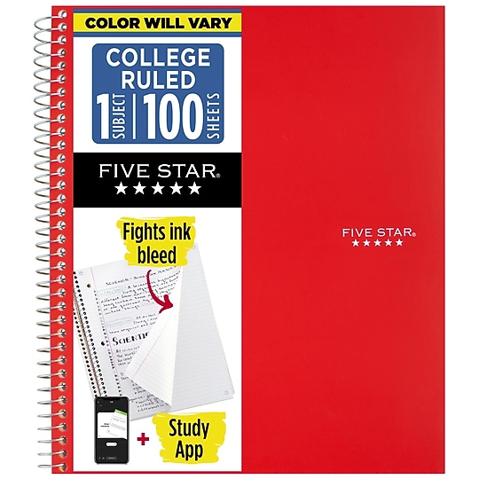 Five Star 1-Subject Notebooks, 8.5" x 11", College Ruled, 100 Sheets, Color Chosen at Random (06206/08076)~#|#~35EB32EC-1FC2-451A-8B391573E94DE0B5_sc7