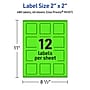 Avery Laser/Inkjet Multipurpose Square Labels, 2" x 2", Neon Green, 480/Pack (94107)~#|#~35EF10EC-AEDD-4AA3-942BD1A714803BBC_sc7