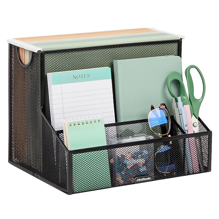Mind Reader 4-Compartment Metal Desk Organizer, Black (DEEPORG-BLK