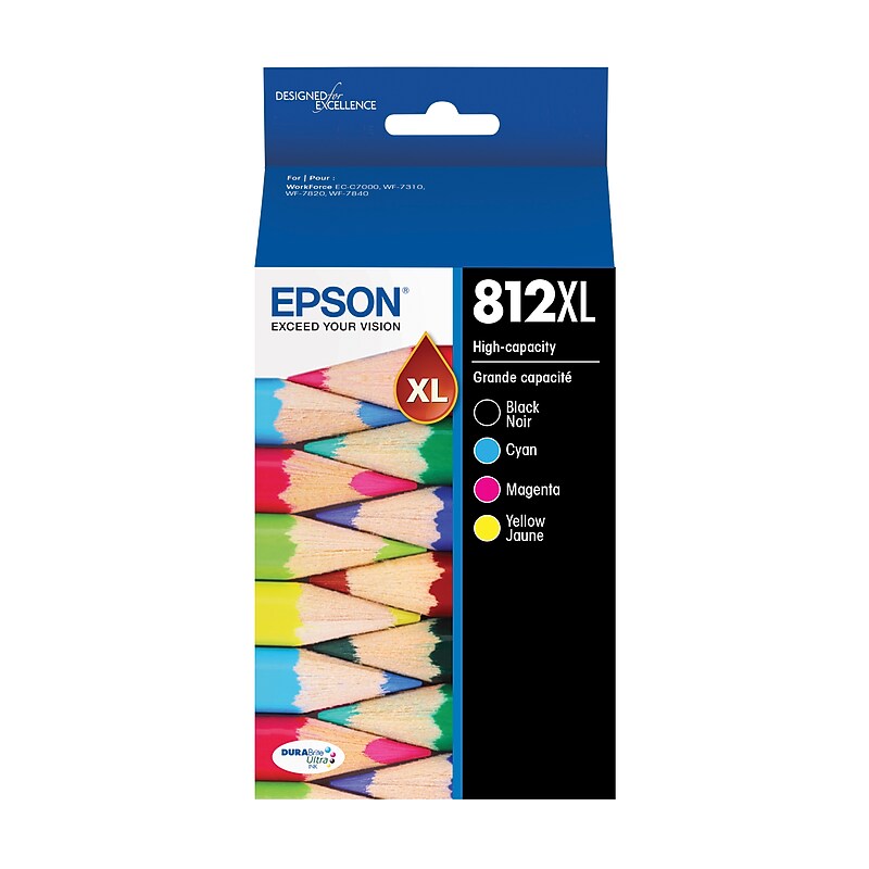 Epson DURABrite Ultra T812 Black/Cyan/Magenta/Yellow High Yield Ink Cartridge (T812XL-XCS) image 1