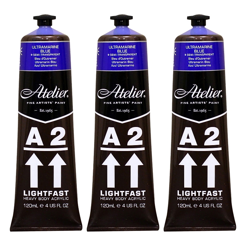 Chroma Atelier A2 Lightfast Acrylic Paint Tube, Ultramarine Blue, 4 oz., 3/Bundle (CRM692-3) image 1