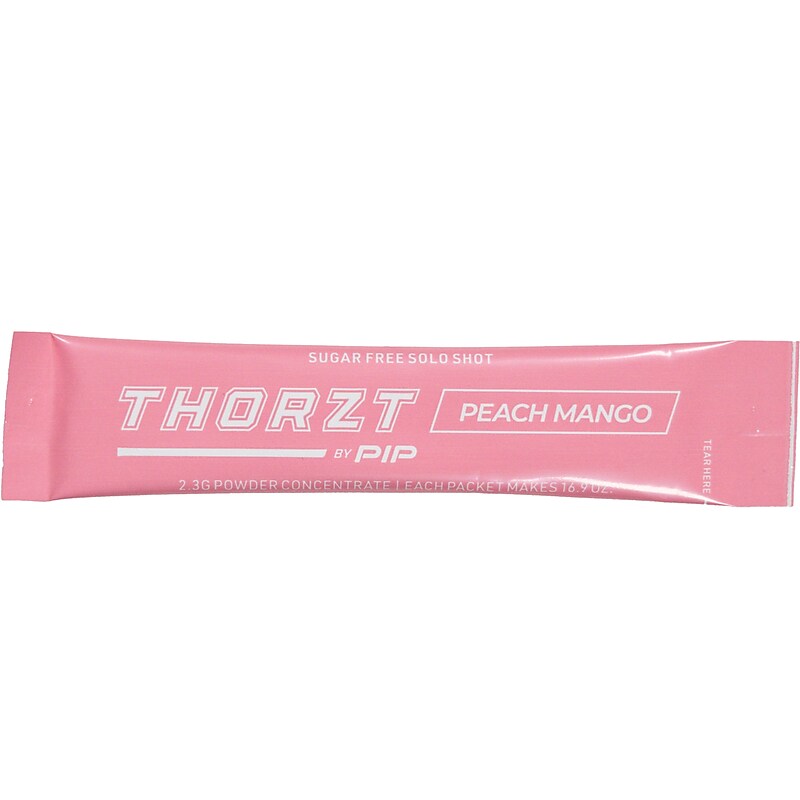 THORZT Solo Shots Sugar-Free Peach Mango Powder Drink Mix w/Electrolytes, 0.08 oz., 50 Packets/Bag, 10 Bags/Pack (SSSFPM) image 1