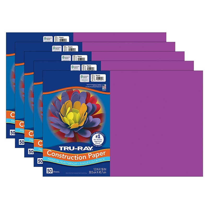 Tru-Ray 12" x 18" Construction Paper, Magenta, 50 Sheets/Pack, 5 Packs/Bundle (PAC103032-5) image 1