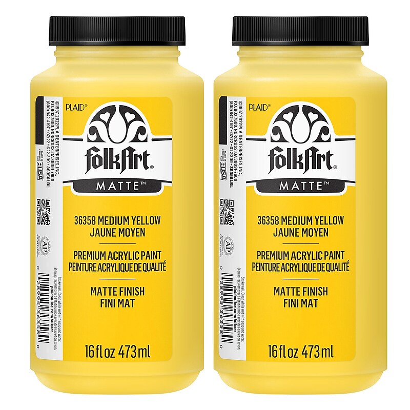 FolkArt Acrylic Paint Matte, 16oz., Medium Yellow, 2/Pack (FLK36358-2) image 1